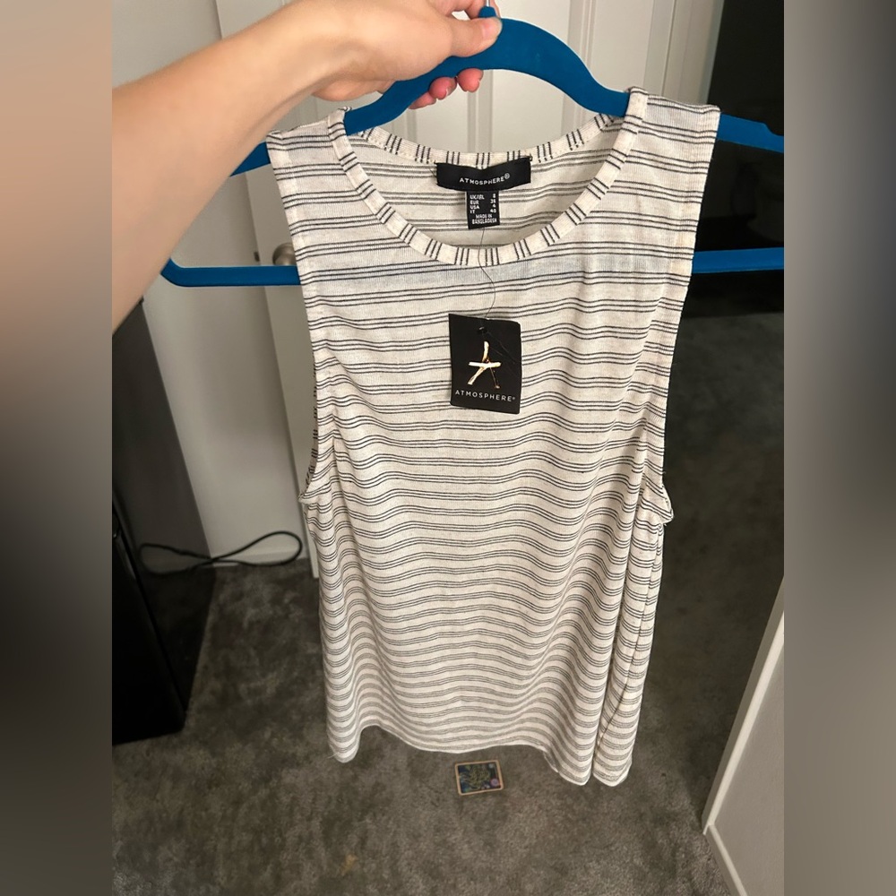Primark Linnen Blend Striped Sleeveless Top - Black and White